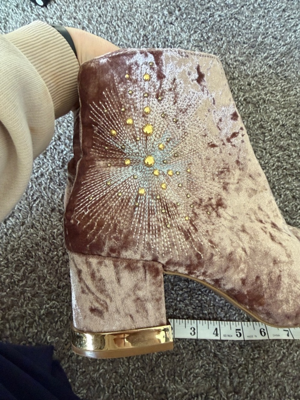 Crushed Velvet Embellished Ankle Boots in Blush/Brown/Mauve size 10 - Picture 5 of 12